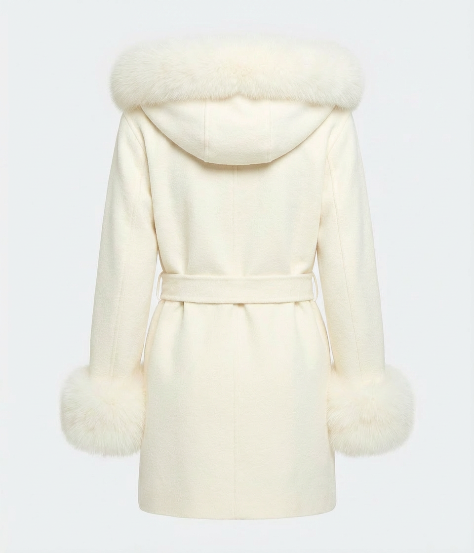 White coat with fur trim on a white background