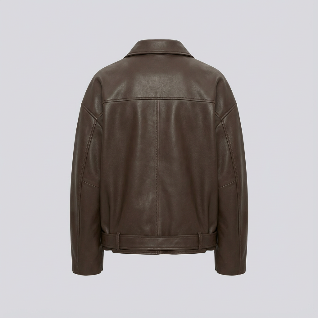 Brown leather jacket on a light gray background