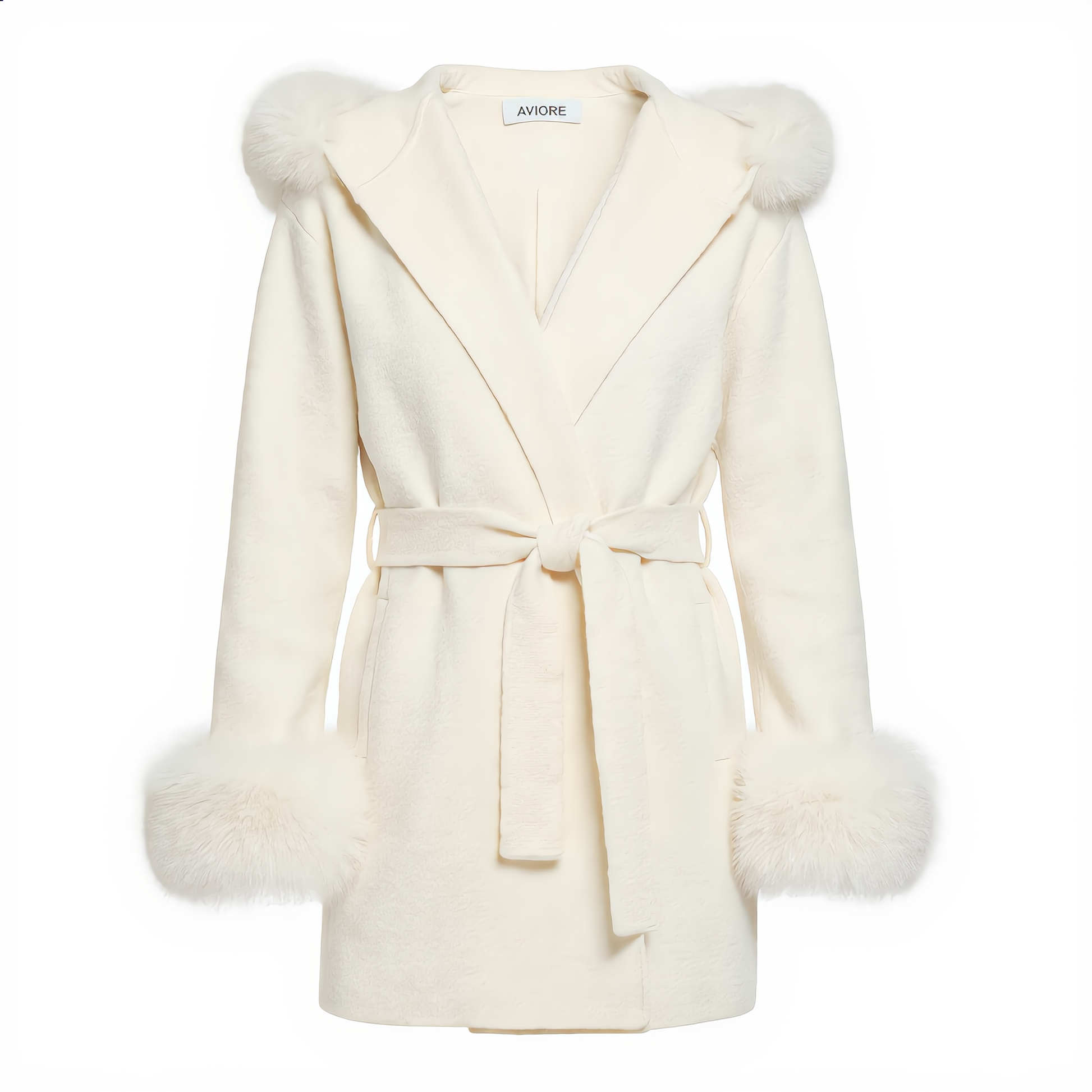 Women's White Short Coat with Detachable Textured Trim