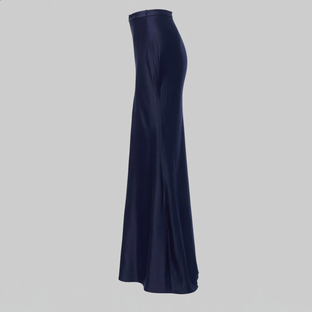 Two-Piece Formal Set with Embellished Top and Full-Length Skirt - Navy Blue