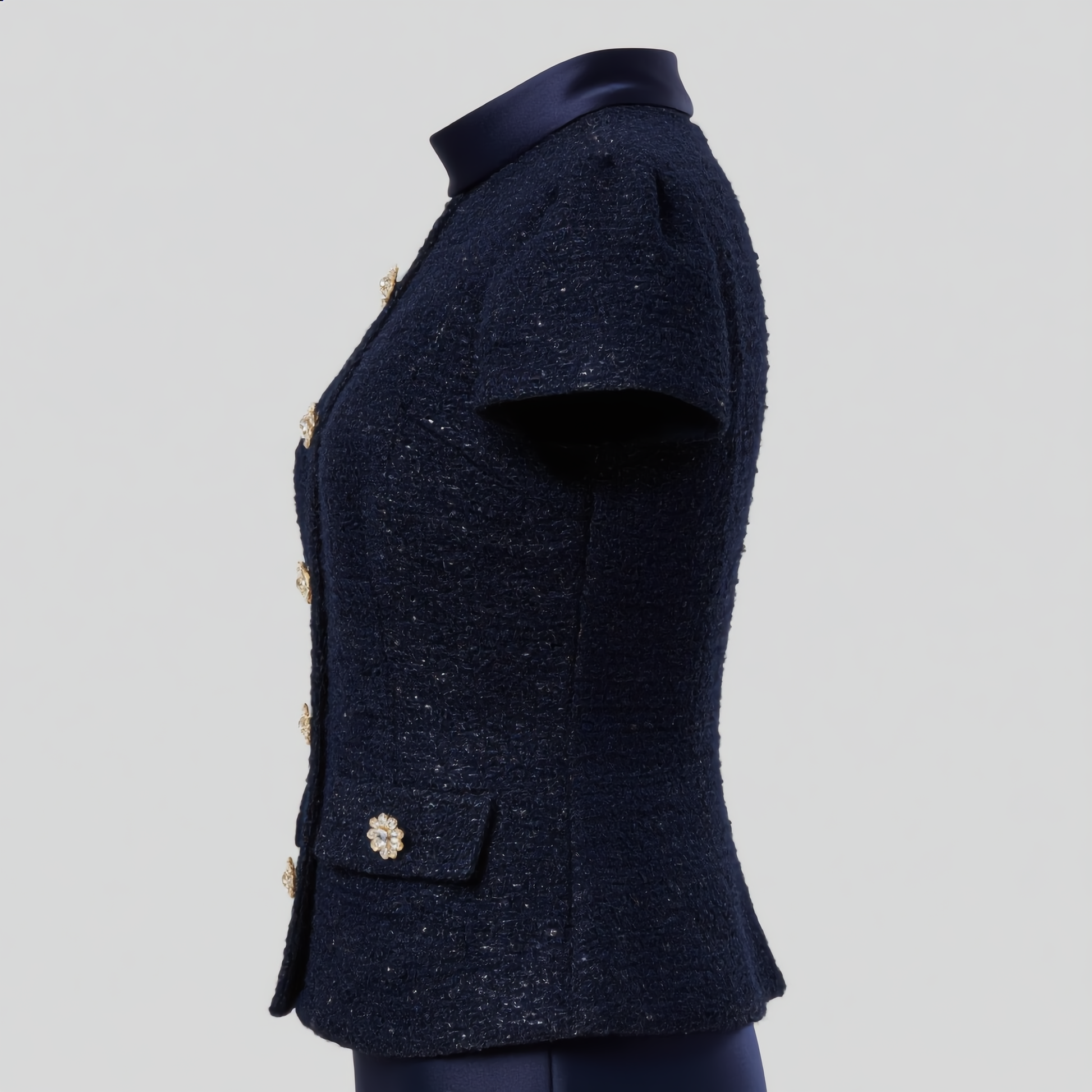 Two-Piece Formal Set with Embellished Top and Full-Length Skirt - Navy Blue