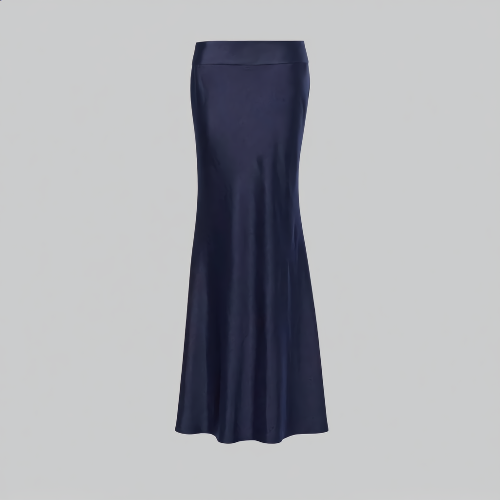 Two-Piece Formal Set with Embellished Top and Full-Length Skirt - Navy Blue