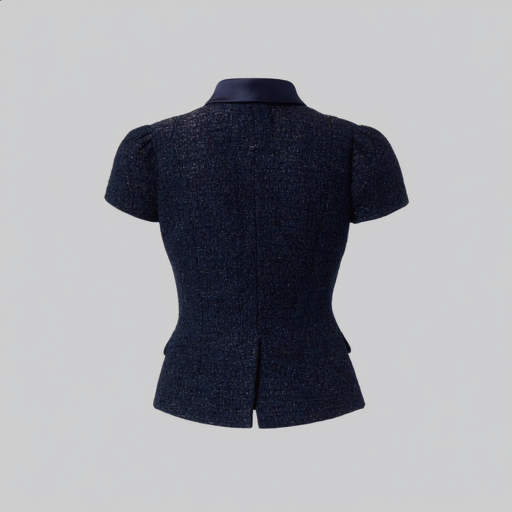 Two-Piece Formal Set with Embellished Top and Full-Length Skirt - Navy Blue