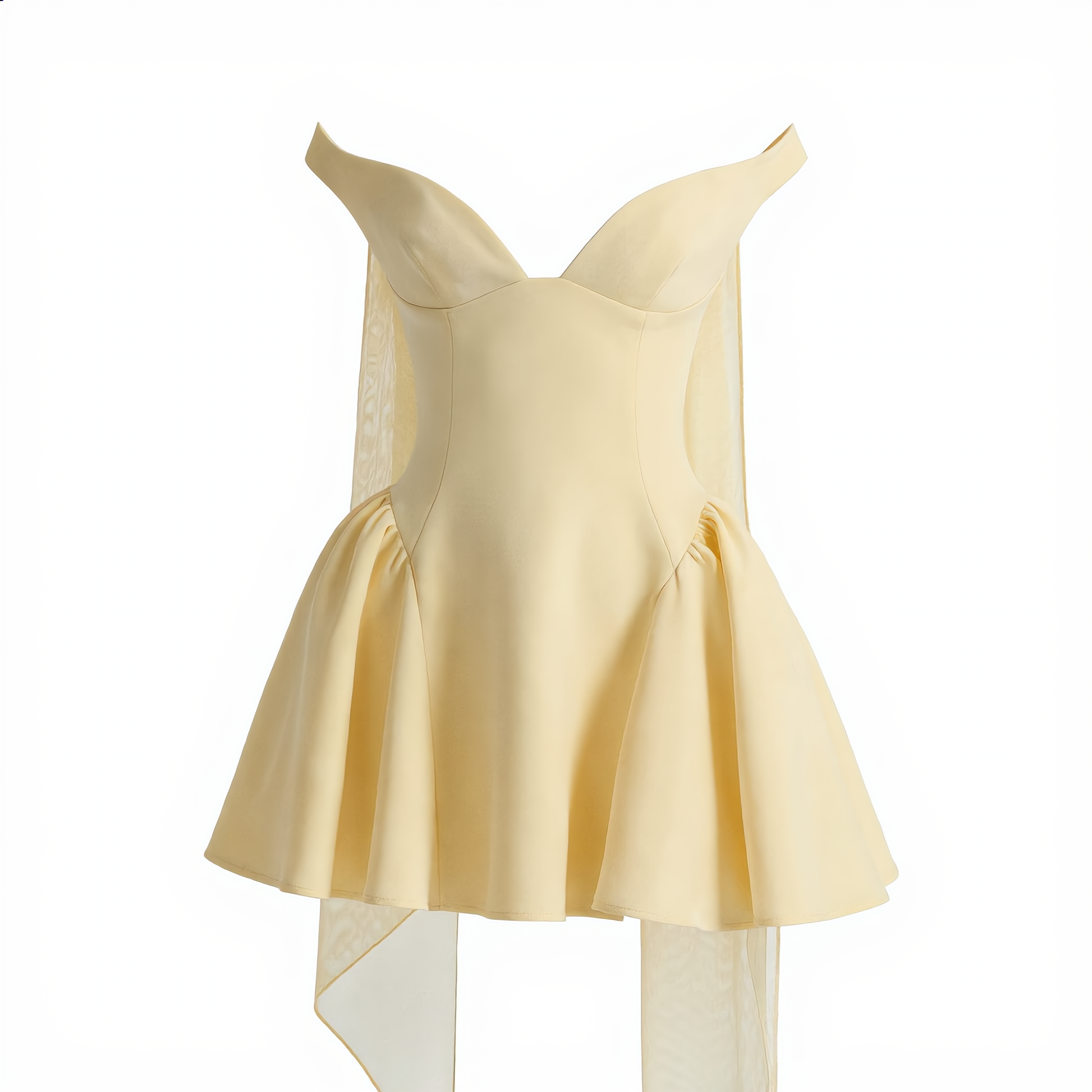 Women's Yellow Bardot Mini Dress with Corset-Style Fit and Tulle Detailing