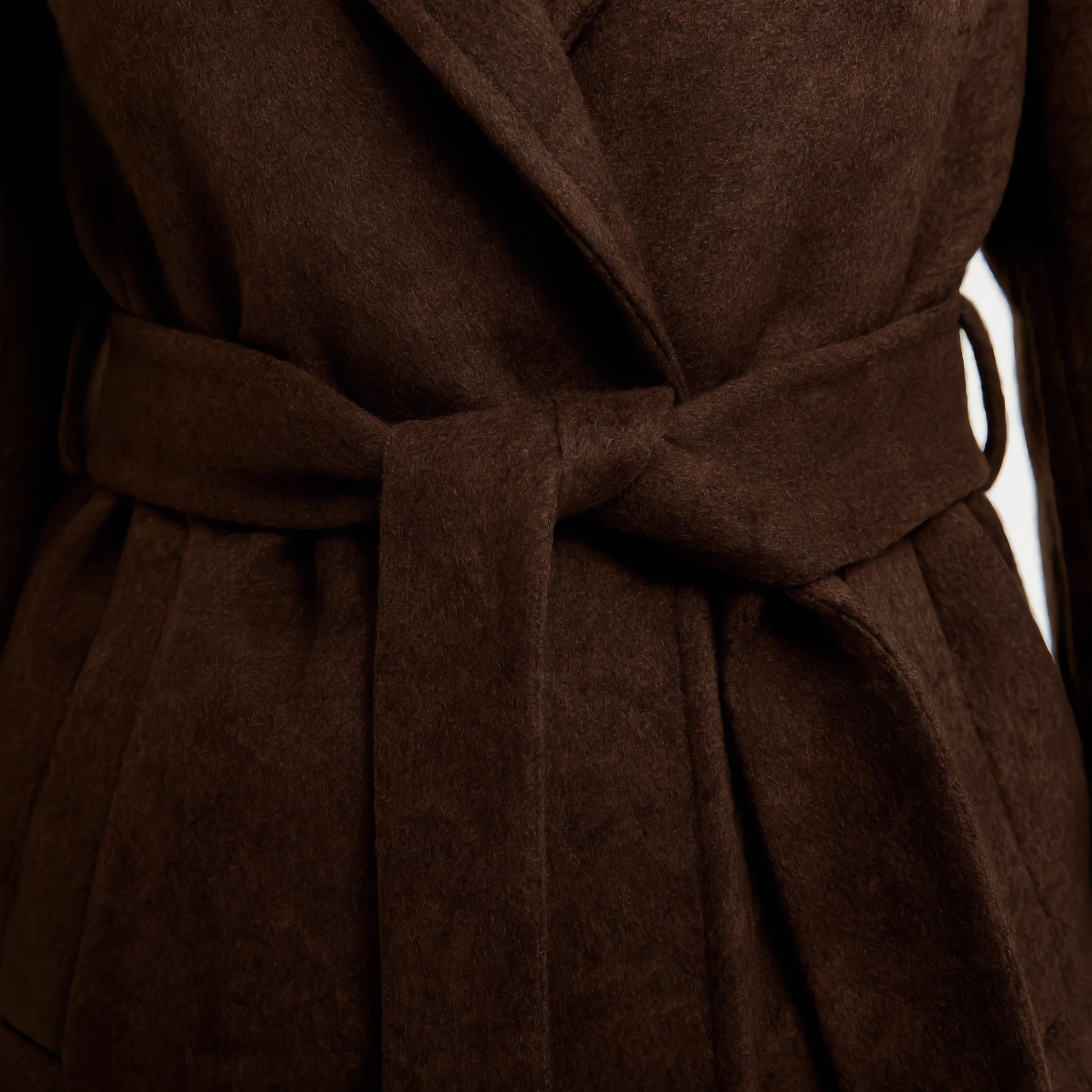 Brown Wrap Coat with Detachable Plush-Textured Collar and Belted Waist