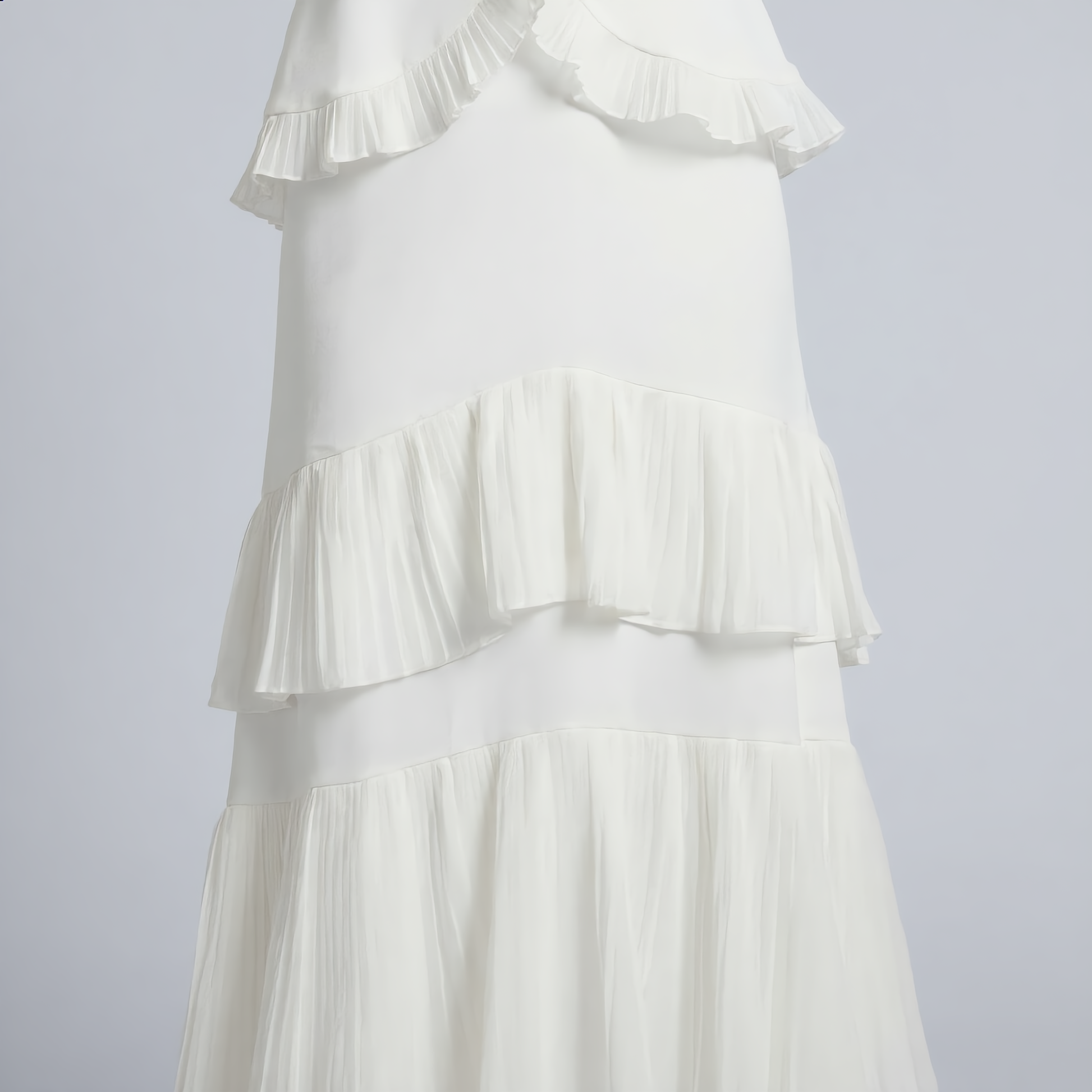 White Rhinestone-Trimmed Top with Tiered Ruffle Skirt