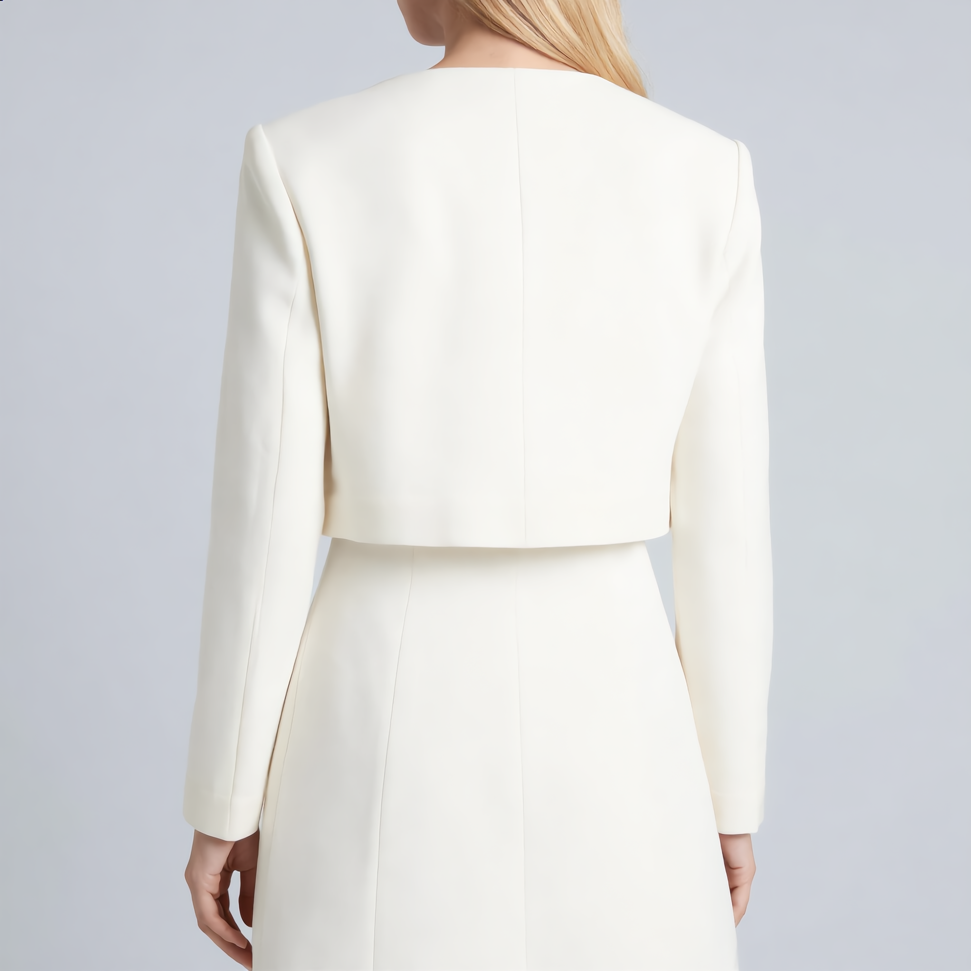 White Crystal-Trim Mini Dress with Cropped Blazer