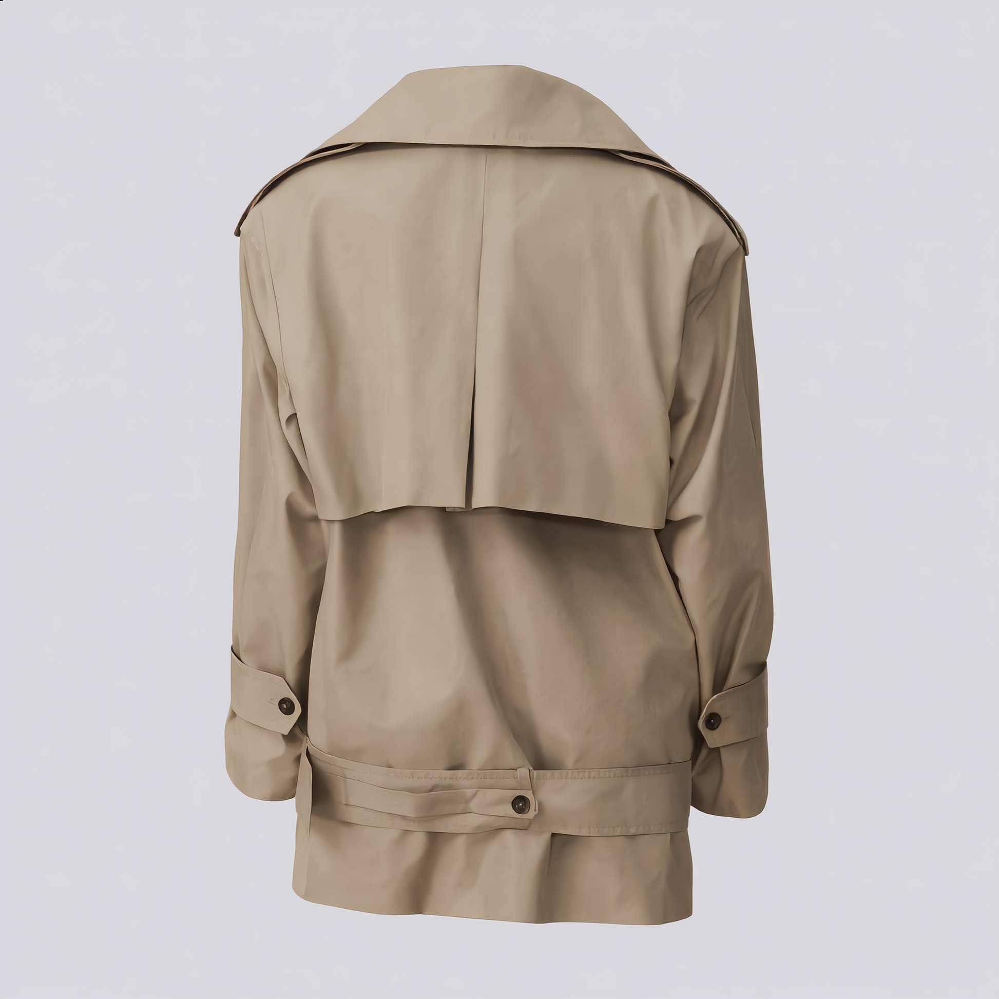 Beige Double-Breasted Trench Coat with Belt & Shoulder Details