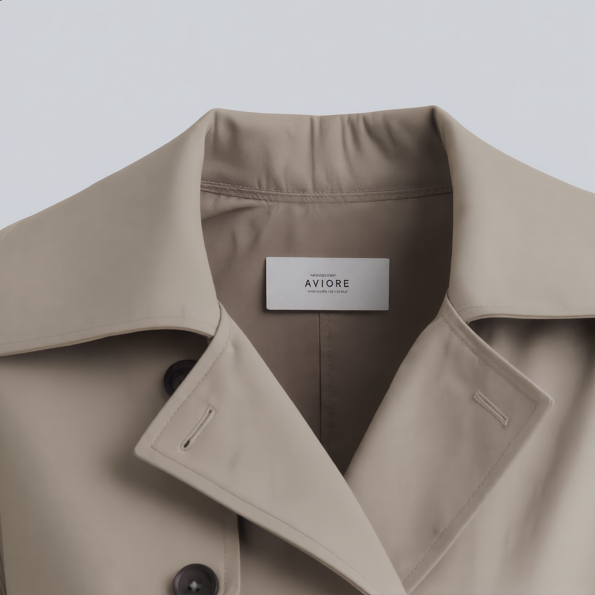 Beige Double-Breasted Trench Coat with Belt & Shoulder Details