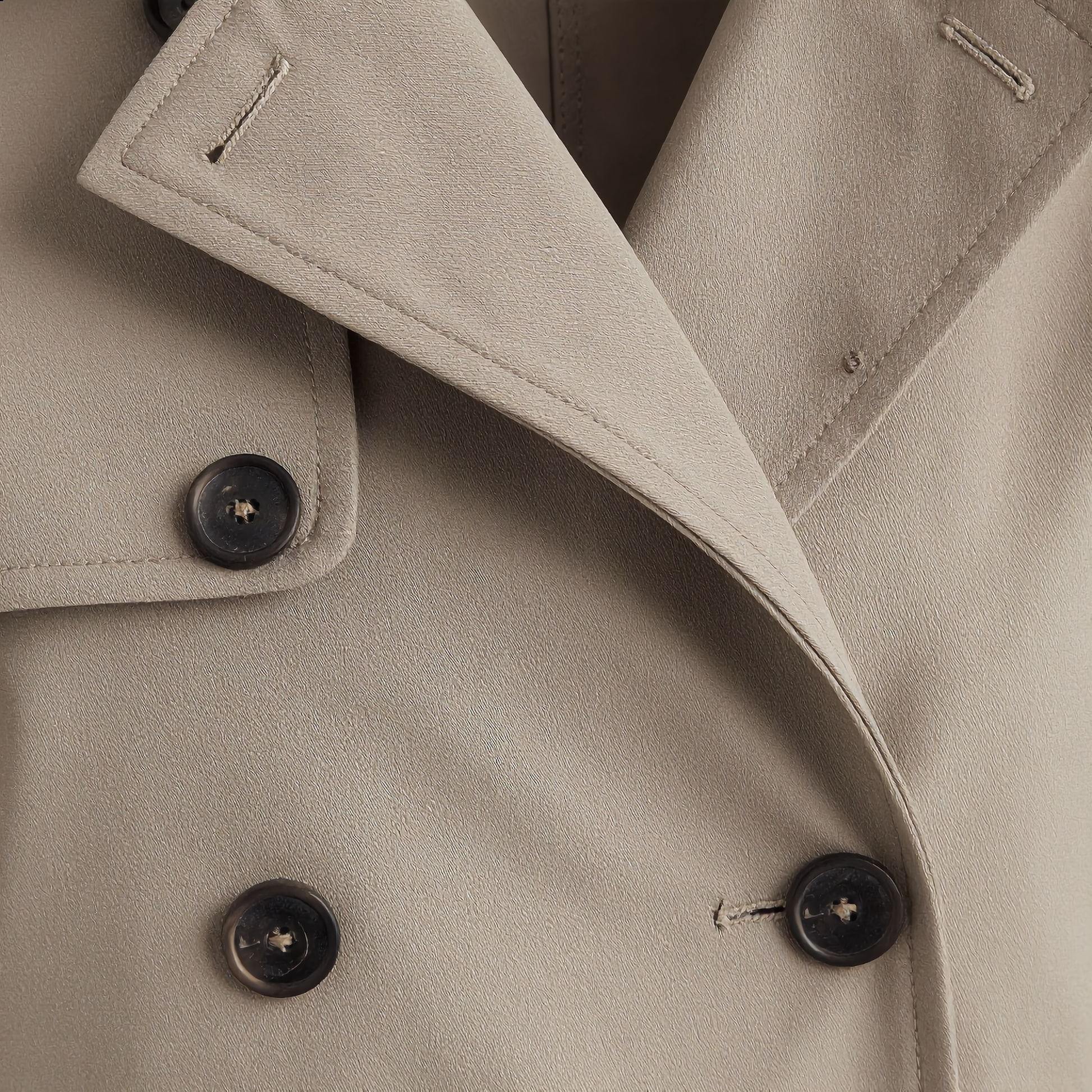 Beige Double-Breasted Trench Coat with Belt & Shoulder Details