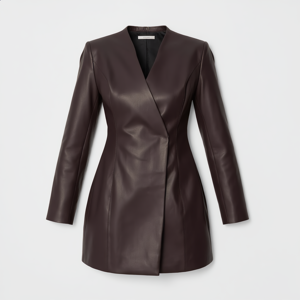 Brown Faux Leather Blazer-Style Mini Dress