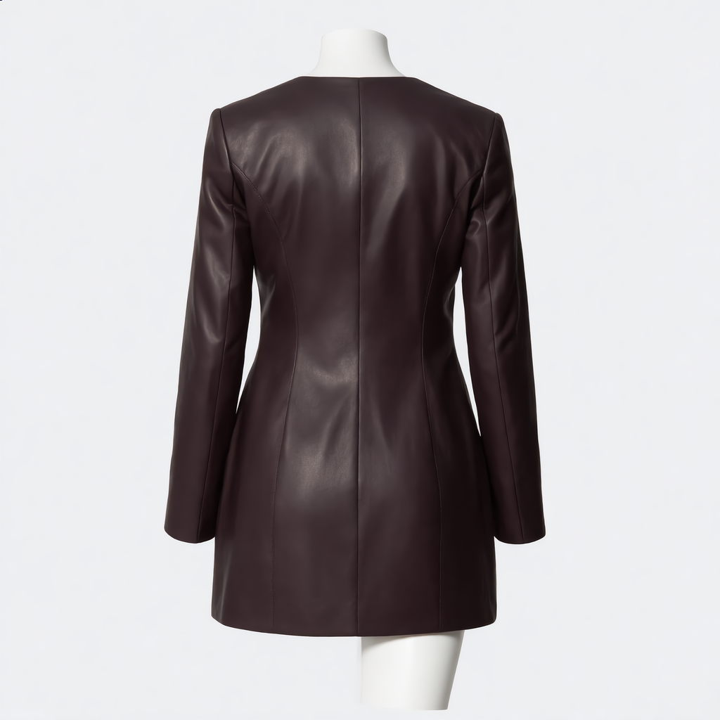 Brown Faux Leather Blazer-Style Mini Dress