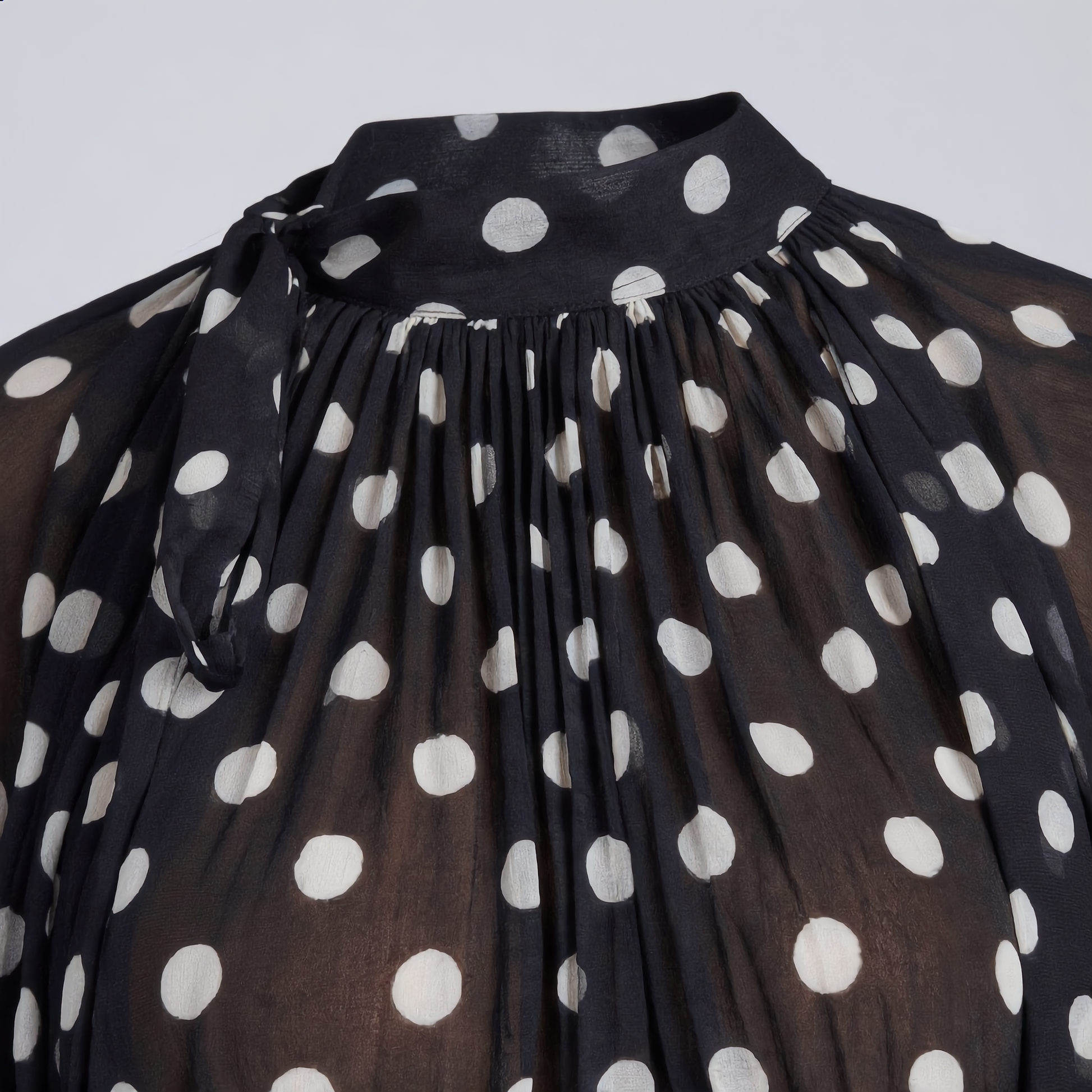 Polka Dot Sheer Blouse with Tie Neck