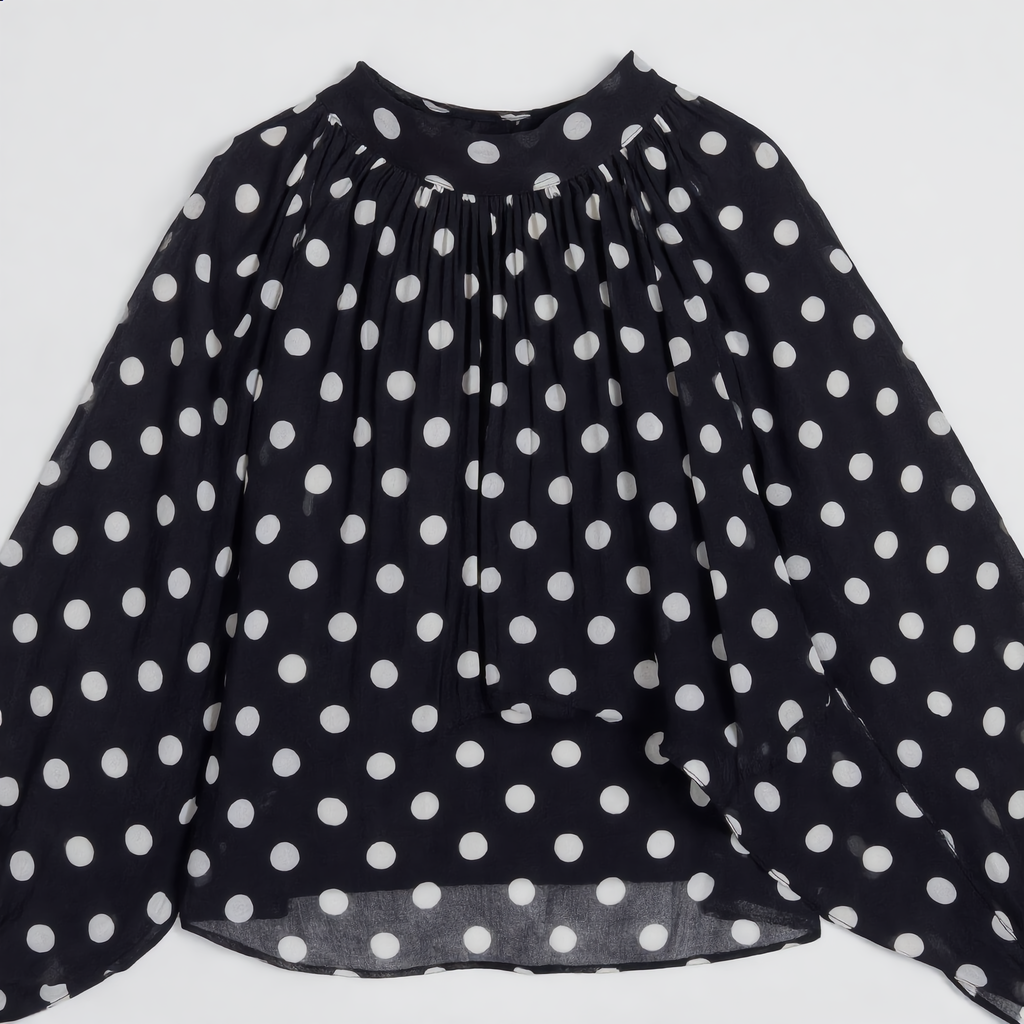 Polka Dot Sheer Blouse with Tie Neck