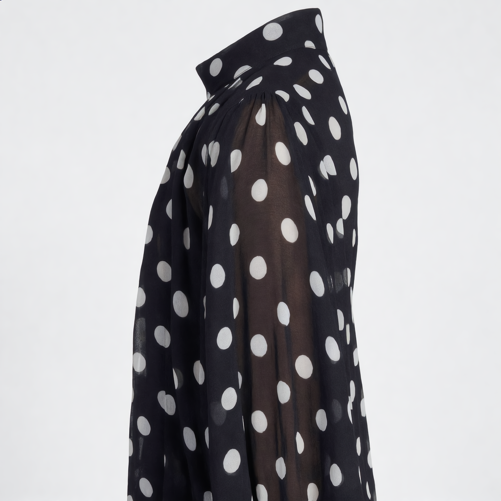 Polka Dot Sheer Blouse with Tie Neck