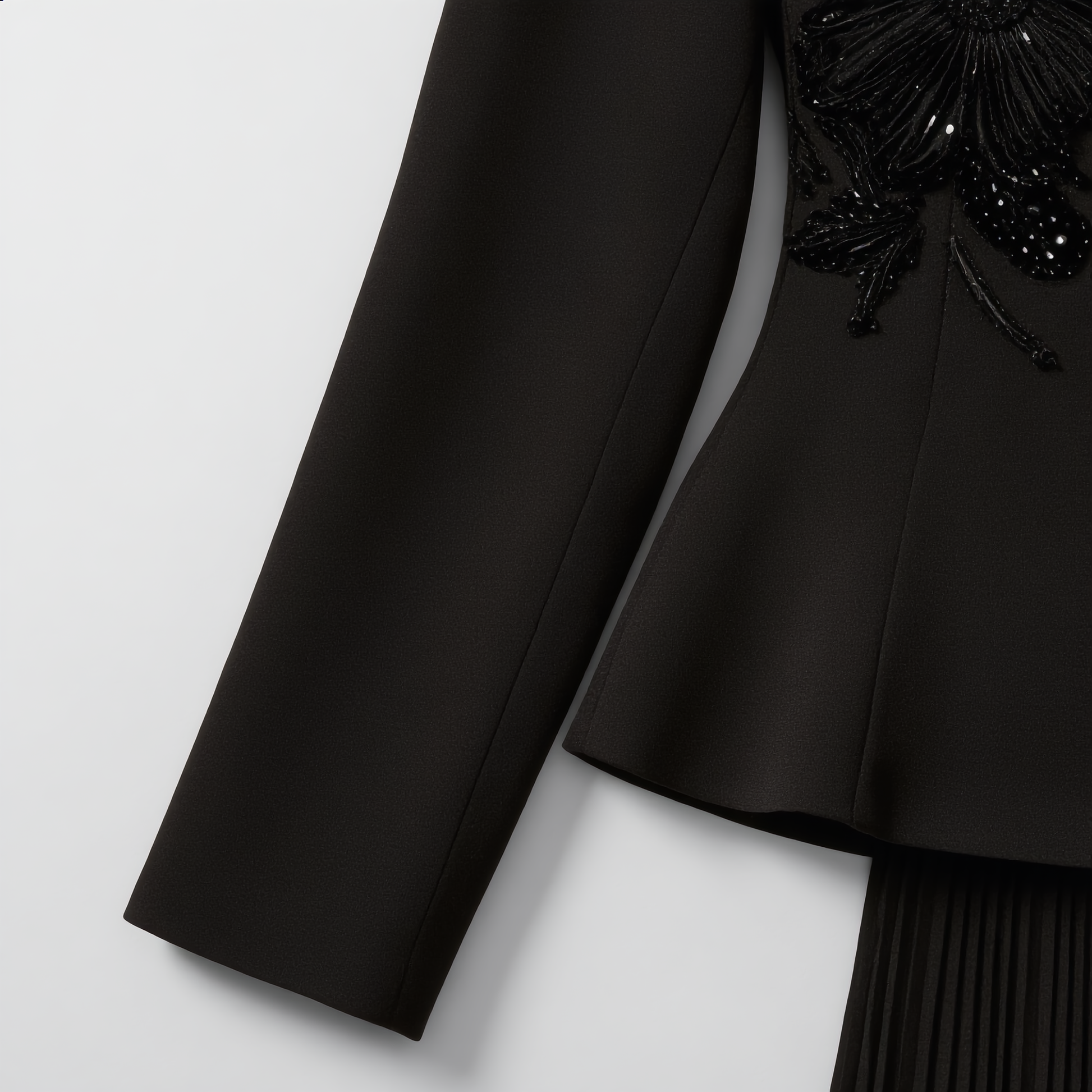 Black Lace Jacket with Pleated Skirt