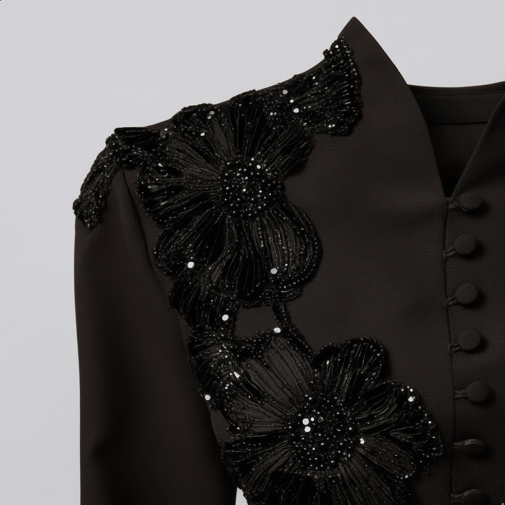 Black Lace Jacket with Pleated Skirt