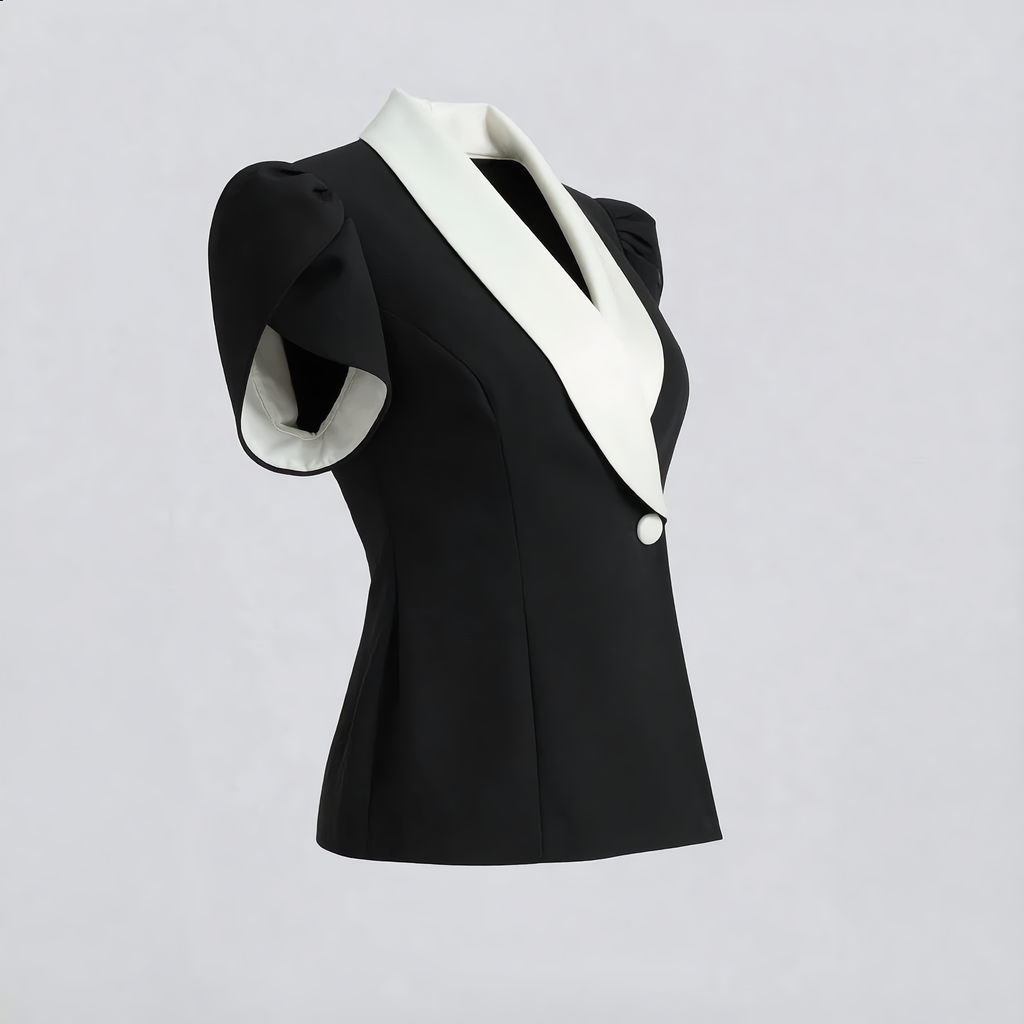 Black Colour Block Top and Pencil Skirt Set