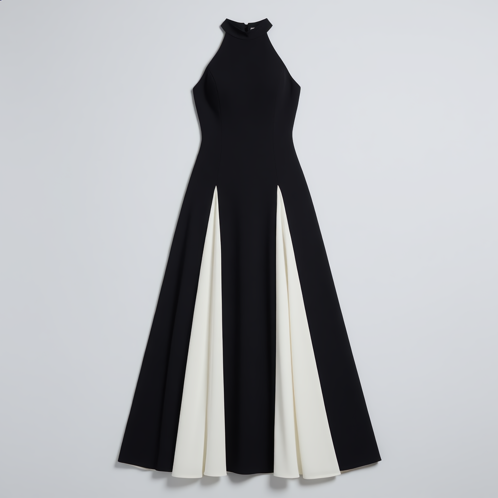 Halter Neck Maxi Dress with Contrast Panels