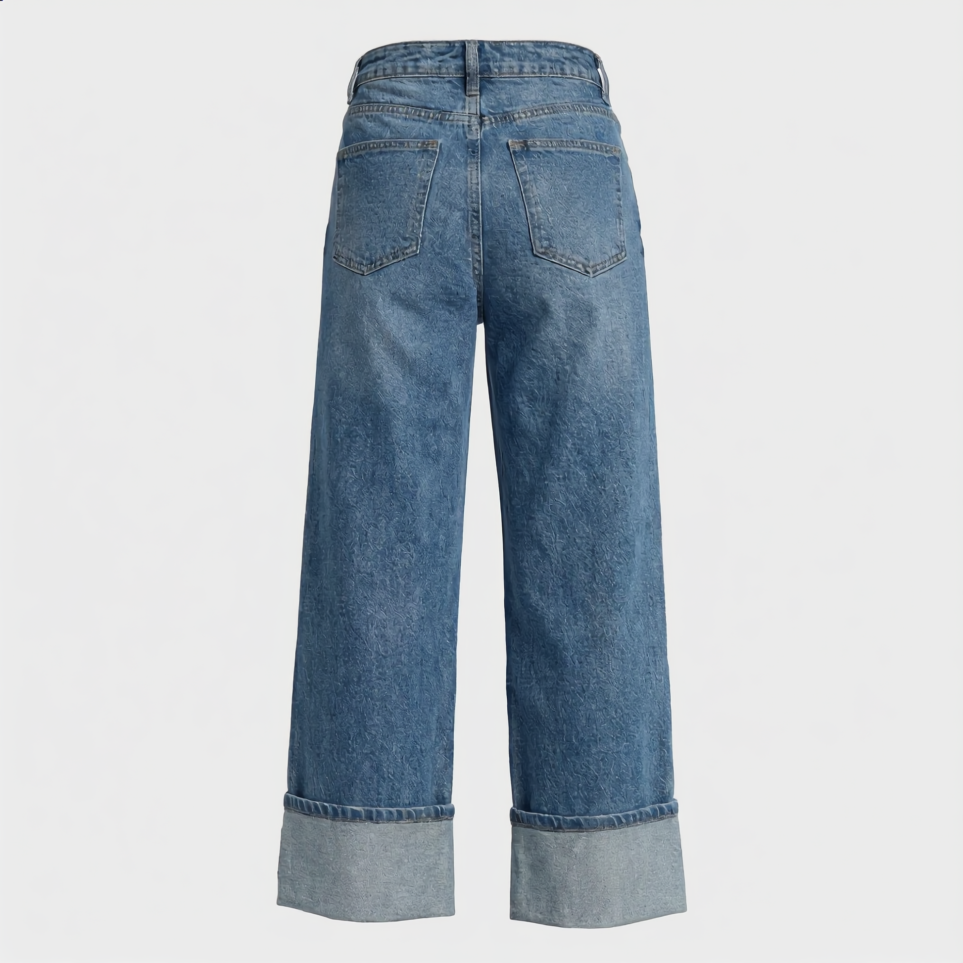 Women’s High-Waist Stretch Straight Jeans with Retro Curled Hem