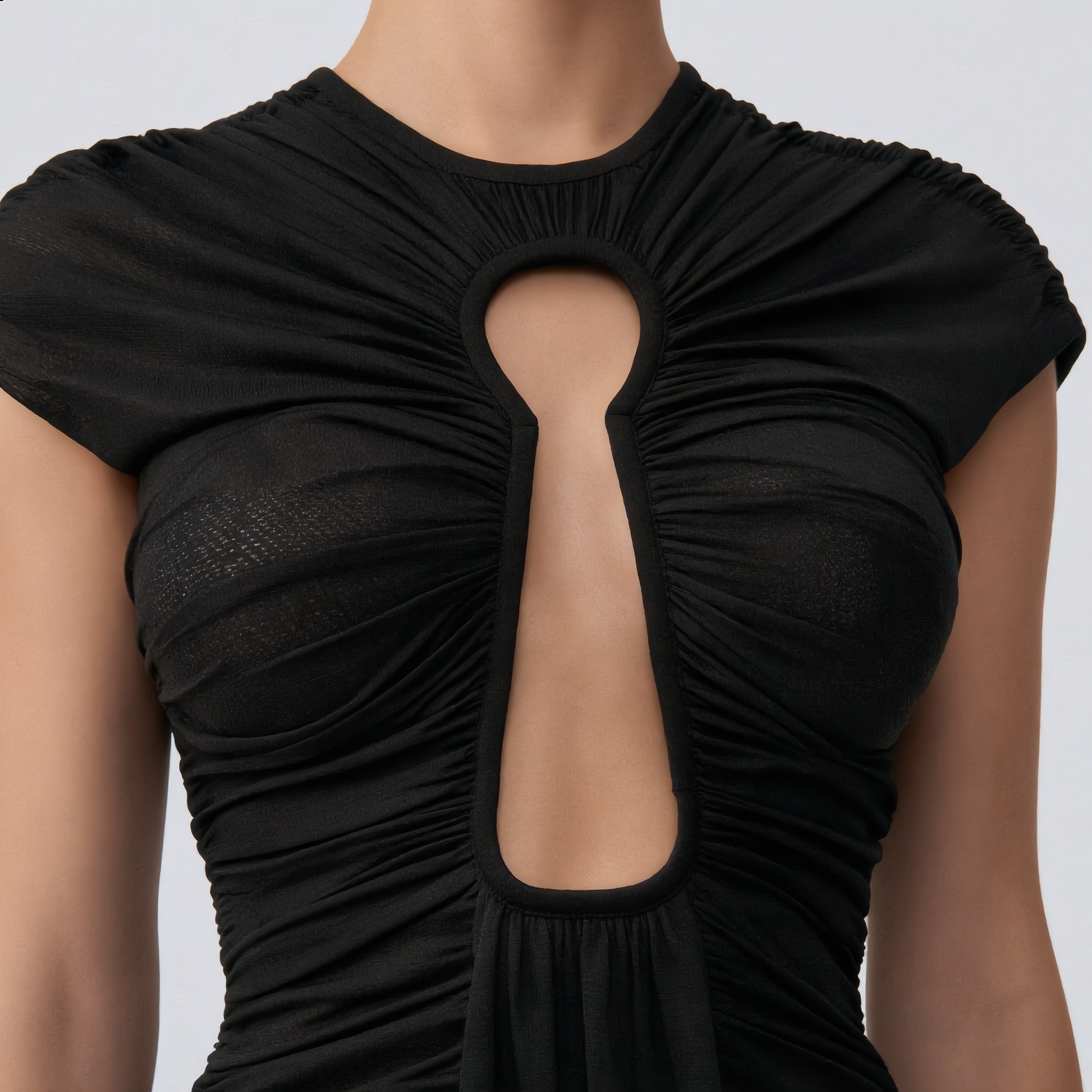 Sculpted Draped Evening Dress with Refined Cut-Out Detail