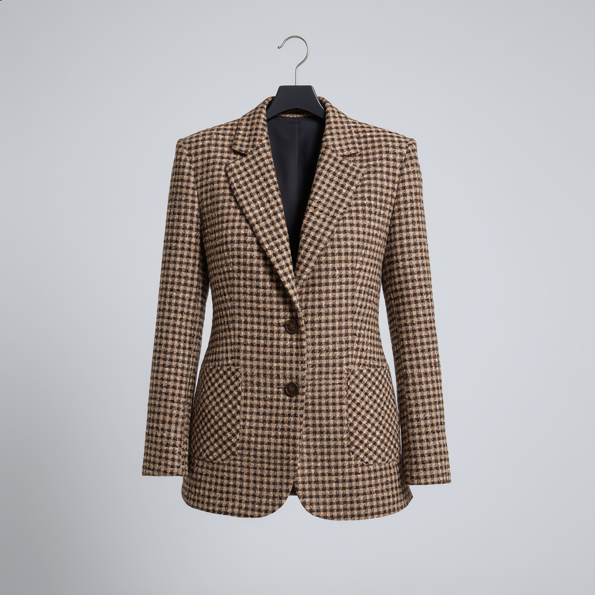 Classic Houndstooth Blazer with a Structured Belted Design