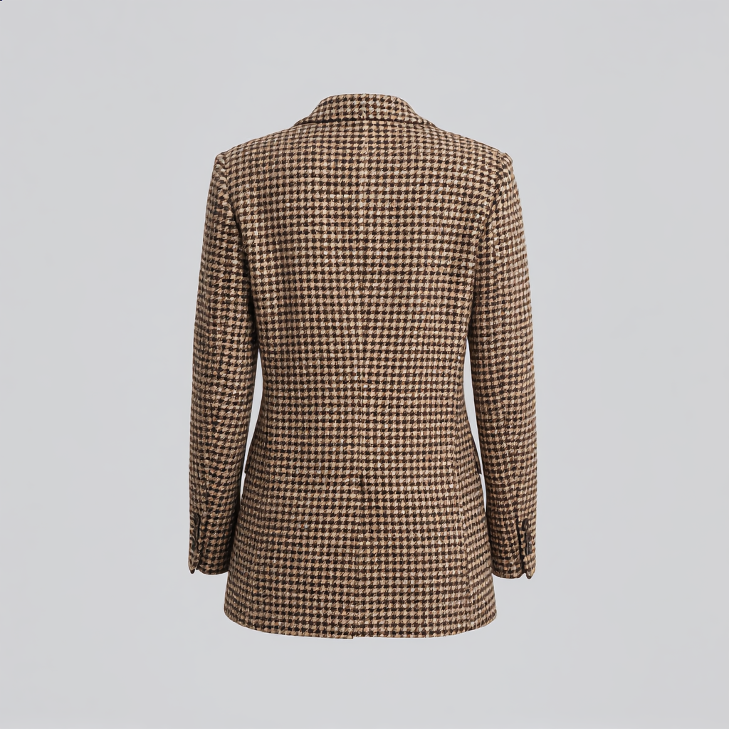 Classic Houndstooth Blazer with a Structured Belted Design