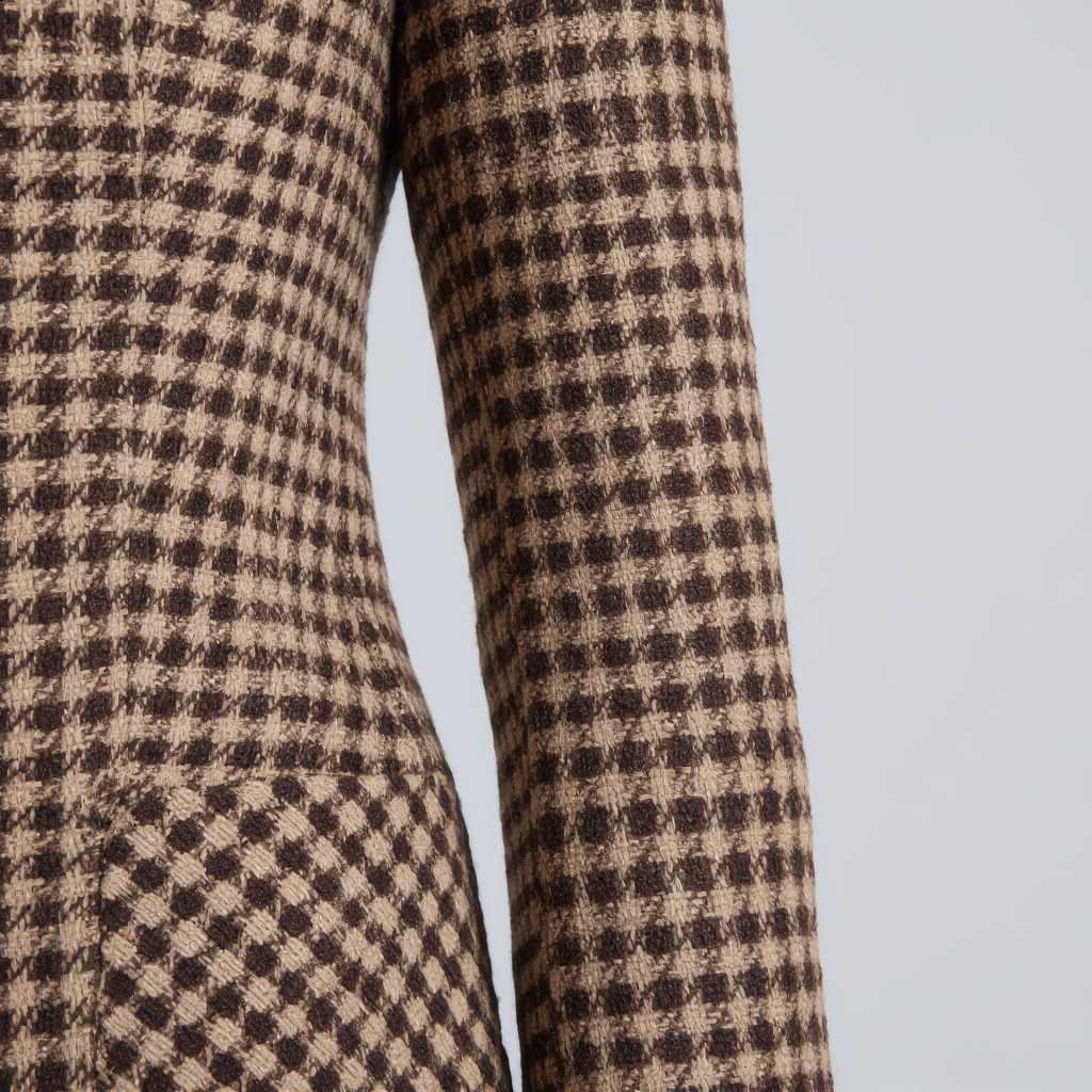 Classic Houndstooth Blazer with a Structured Belted Design