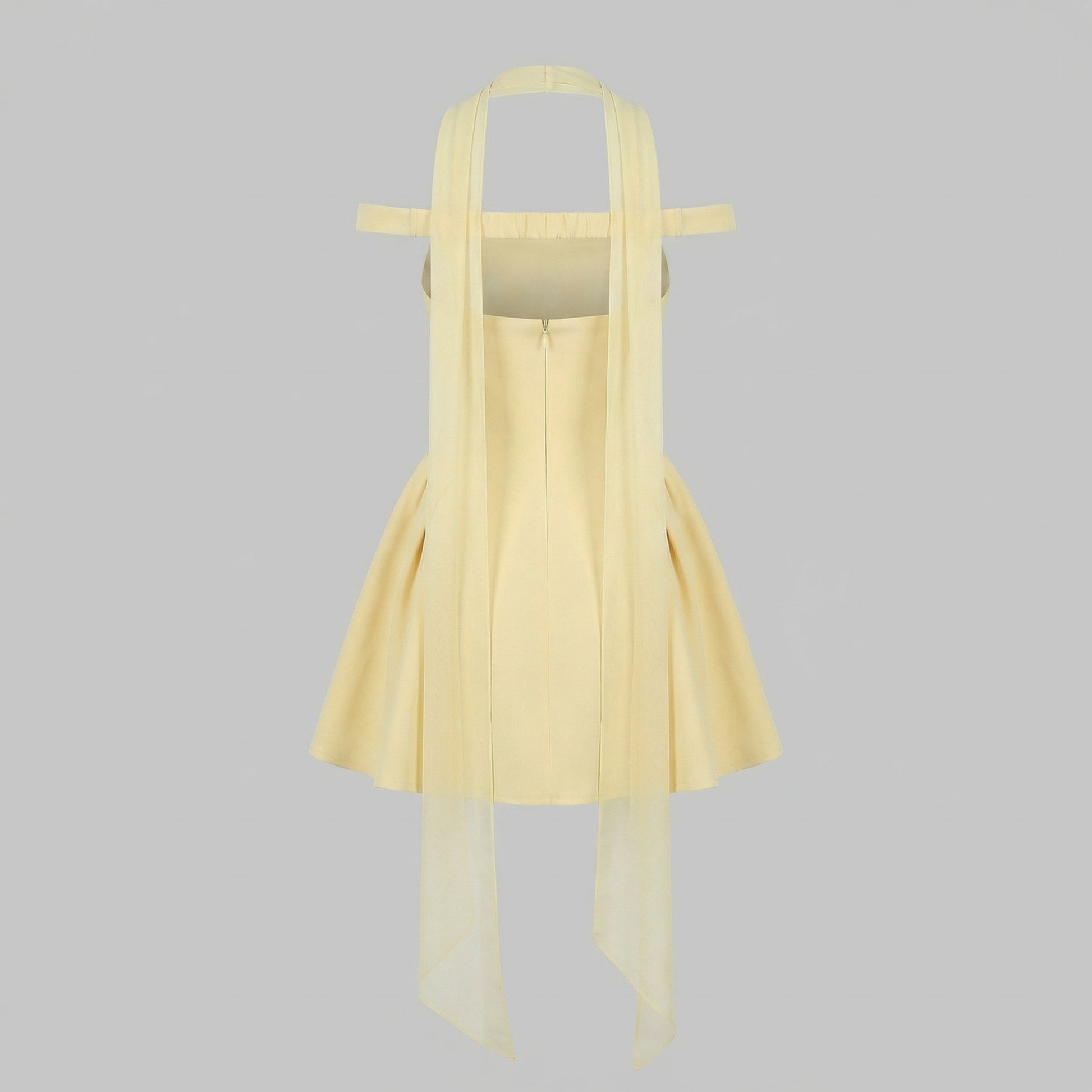 Women's Yellow Bardot Mini Dress with Corset-Style Fit and Tulle Detailing